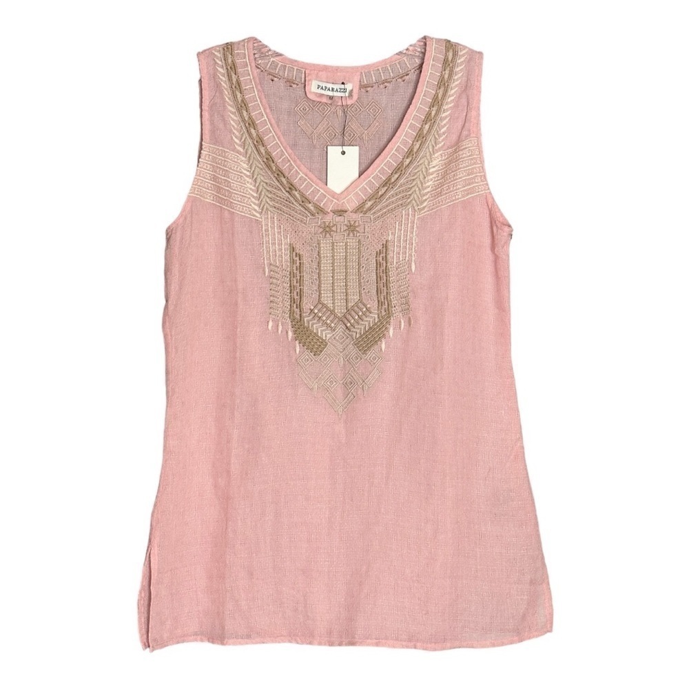 Paparazzi Pink Boho Embroidered Lightweight Tank Top Size M NWT - Picture 1 of 8